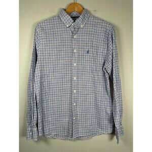 Johnnie-O Hanging Out Button Down Shirt Long Sleeve Plaid Blue Purple Mens Sz M